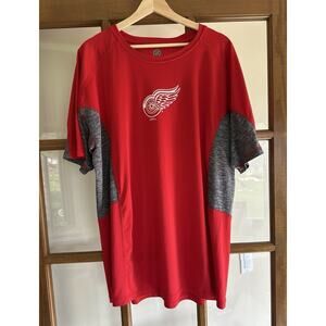 NHL Mens XL Detroit Red Wings Shirt Short Sleeve Red Gray Hockey Lightweight